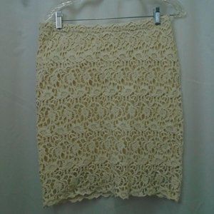 Kenar Women's Skirt Small Cotton Ivory Lace overlay back zipper lined Knee
